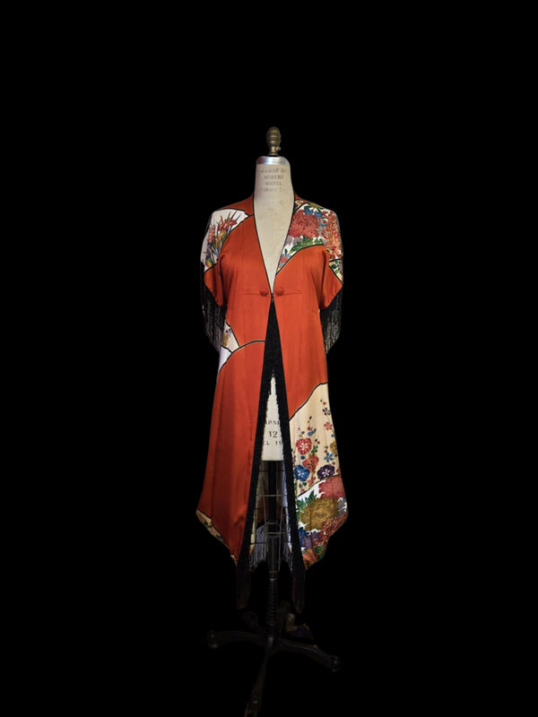 "Victorian Fringe" Reimagined Vintage Kimono - Kimono Zulu Artist Collaboration with Judy Masliyah